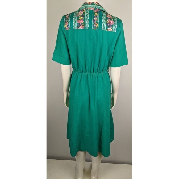 VINTAGE WOMEN'S GREEN FLORAL PRINT SHIRT DRESS - TAP&CO - SIZE 6P - Picture 10 of 14